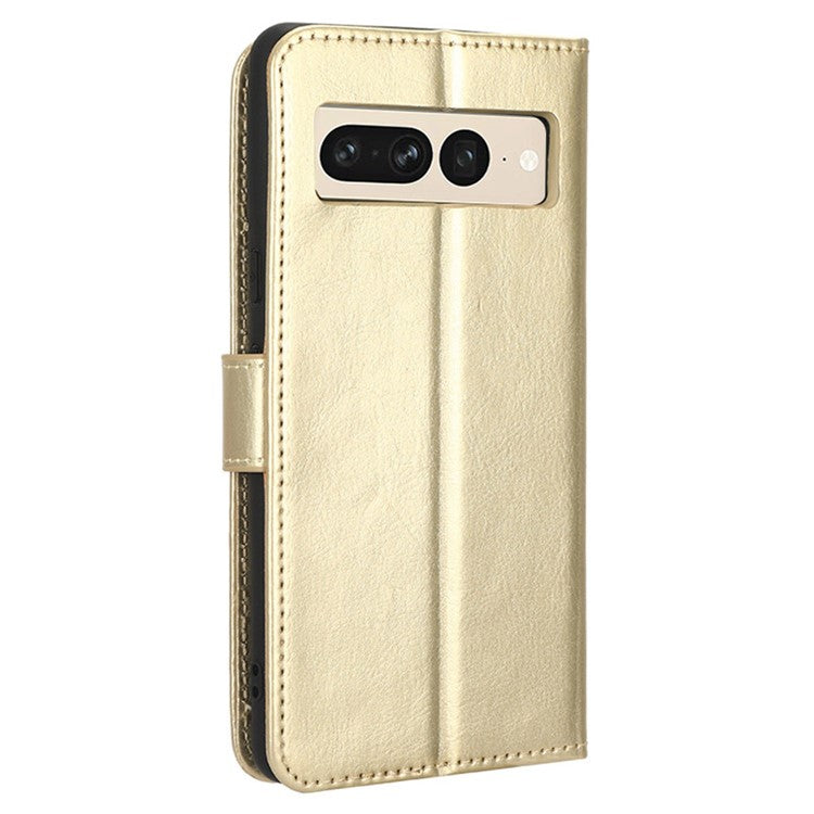 Anti-fall Phone Case For Google Pixel 7 Pro 5G, PU Leather Crazy Horse Texture Magnetic Clasp Full Protection Phone Wallet Cover with Stand - Gold