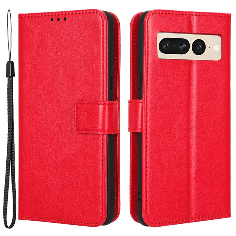 Anti-fall Phone Case For Google Pixel 7 Pro 5G, PU Leather Crazy Horse Texture Magnetic Clasp Full Protection Phone Wallet Cover with Stand - Red