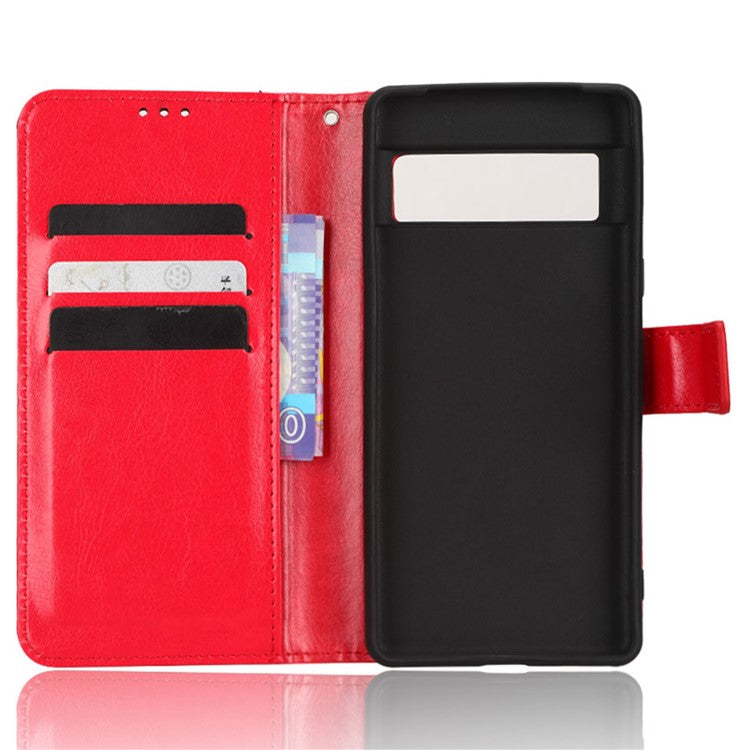 Anti-fall Phone Case For Google Pixel 7 Pro 5G, PU Leather Crazy Horse Texture Magnetic Clasp Full Protection Phone Wallet Cover with Stand - Red
