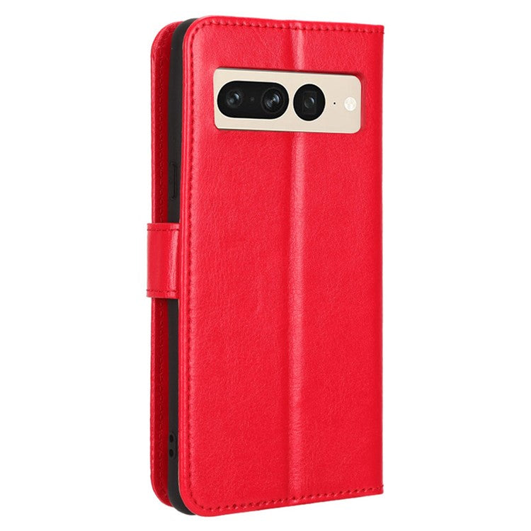 Anti-fall Phone Case For Google Pixel 7 Pro 5G, PU Leather Crazy Horse Texture Magnetic Clasp Full Protection Phone Wallet Cover with Stand - Red