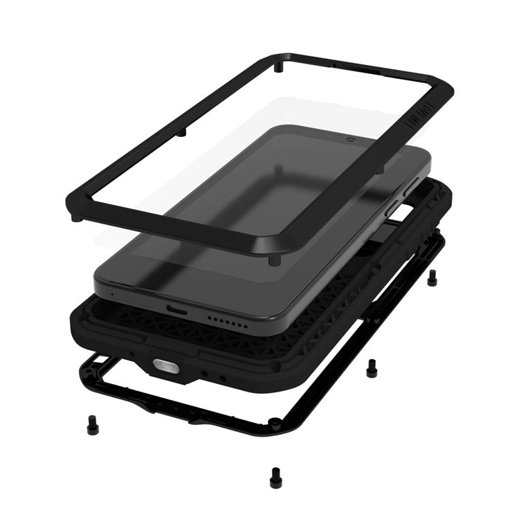 LOVE MEI For Huawei Mate 70 Pro / Mate 70 Pro+ Case Tempered Glass Screen Protector Metal + Silicone Phone Cover - Black
