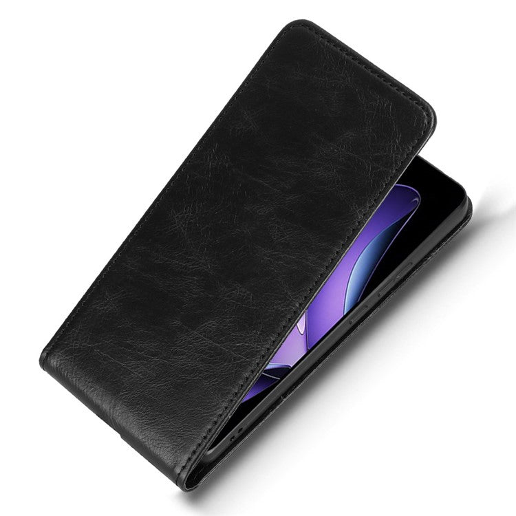 For Oppo Reno13 F 5G Case with Card Slot Magnetic Vertical Flip Leather Phone Cover - Black