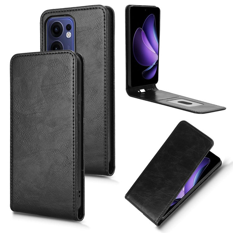 For Oppo Reno13 F 5G Case with Card Slot Magnetic Vertical Flip Leather Phone Cover - Black