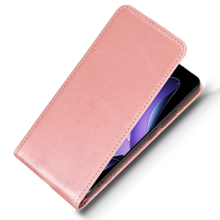 For Oppo Reno13 F 5G Case with Card Slot Magnetic Vertical Flip Leather Phone Cover - Rose Gold