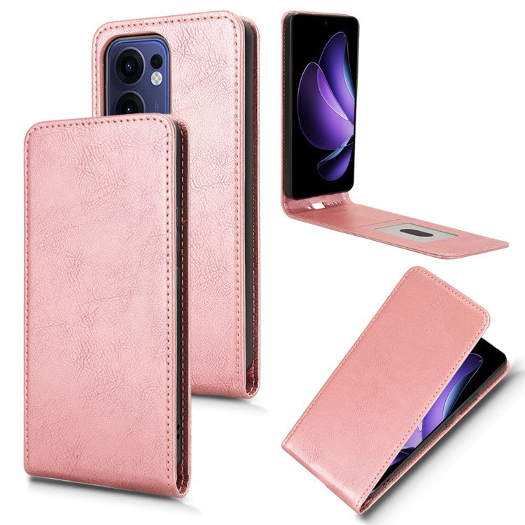 For Oppo Reno13 F 5G Case with Card Slot Magnetic Vertical Flip Leather Phone Cover - Rose Gold
