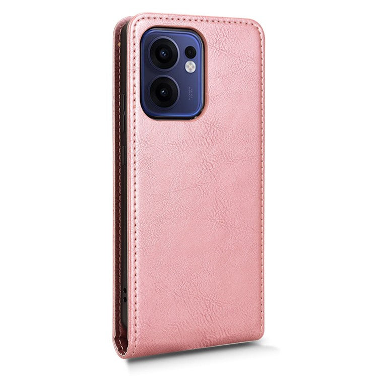 For Oppo Reno13 F 5G Case with Card Slot Magnetic Vertical Flip Leather Phone Cover - Rose Gold