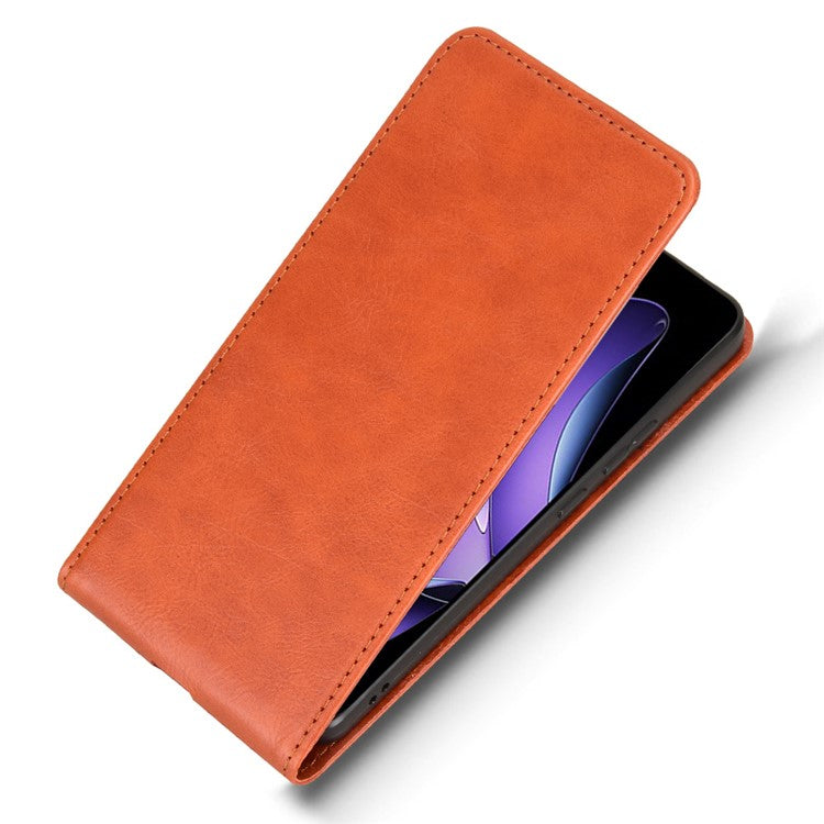 For Oppo Reno13 F 5G Case with Card Slot Magnetic Vertical Flip Leather Phone Cover - Orange