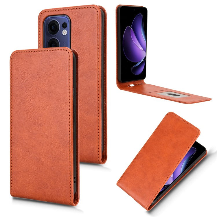 For Oppo Reno13 F 5G Case with Card Slot Magnetic Vertical Flip Leather Phone Cover - Orange