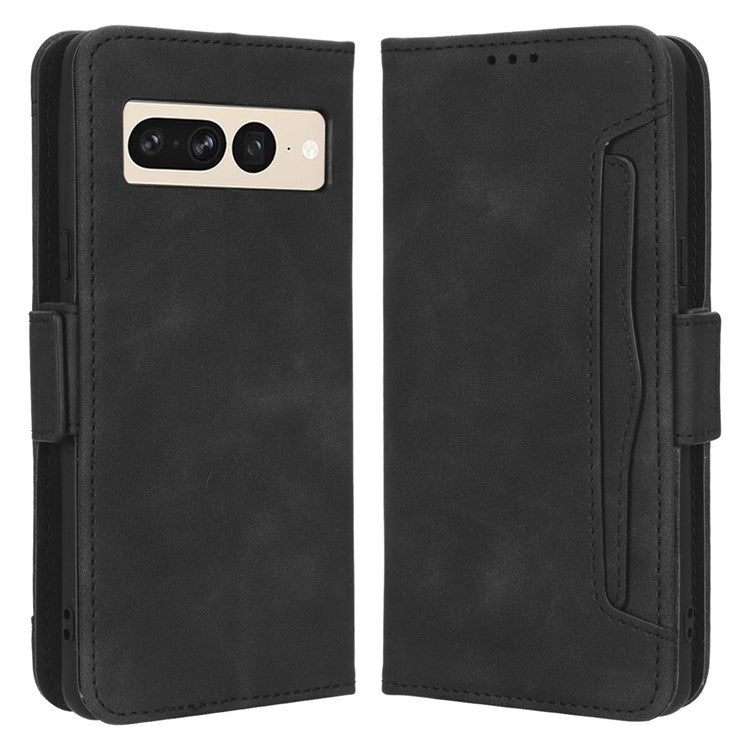 Anti-drop Cell Phone Cover For Google Pixel 7 Pro 5G, Multiple Card Slots PU Leather Wallet Case Dual Magnetic Clasp Phone Shell with Stand - Black