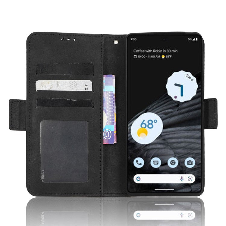 Anti-drop Cell Phone Cover For Google Pixel 7 Pro 5G, Multiple Card Slots PU Leather Wallet Case Dual Magnetic Clasp Phone Shell with Stand - Black