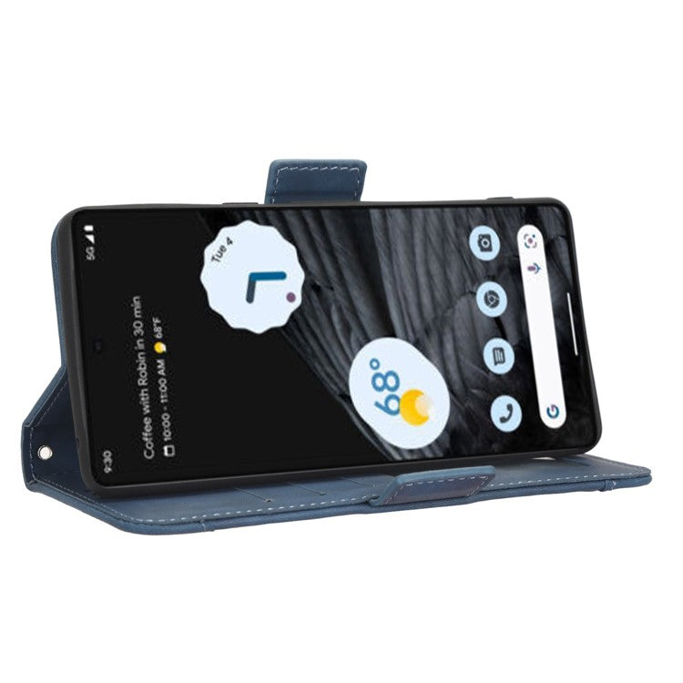 Anti-drop Cell Phone Cover For Google Pixel 7 Pro 5G, Multiple Card Slots PU Leather Wallet Case Dual Magnetic Clasp Phone Shell with Stand - Blue