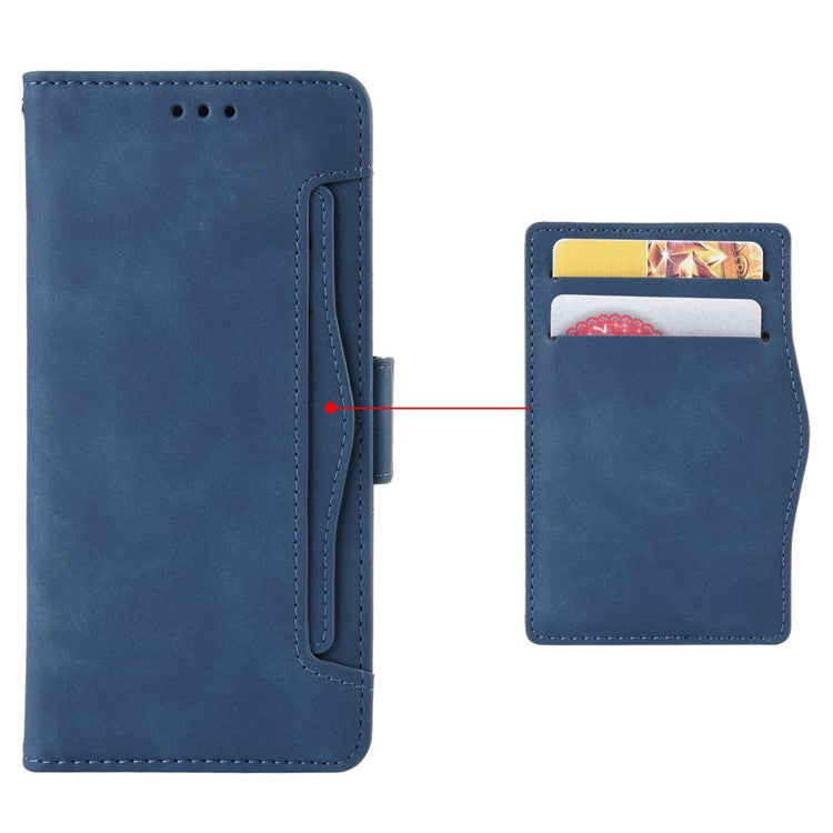 Anti-drop Cell Phone Cover For Google Pixel 7 Pro 5G, Multiple Card Slots PU Leather Wallet Case Dual Magnetic Clasp Phone Shell with Stand - Blue