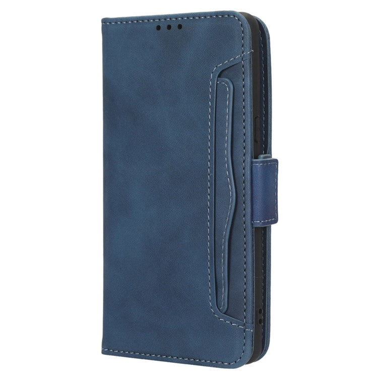 Anti-drop Cell Phone Cover For Google Pixel 7 Pro 5G, Multiple Card Slots PU Leather Wallet Case Dual Magnetic Clasp Phone Shell with Stand - Blue