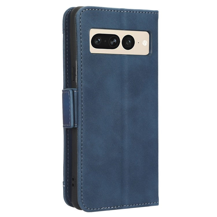 Anti-drop Cell Phone Cover For Google Pixel 7 Pro 5G, Multiple Card Slots PU Leather Wallet Case Dual Magnetic Clasp Phone Shell with Stand - Blue