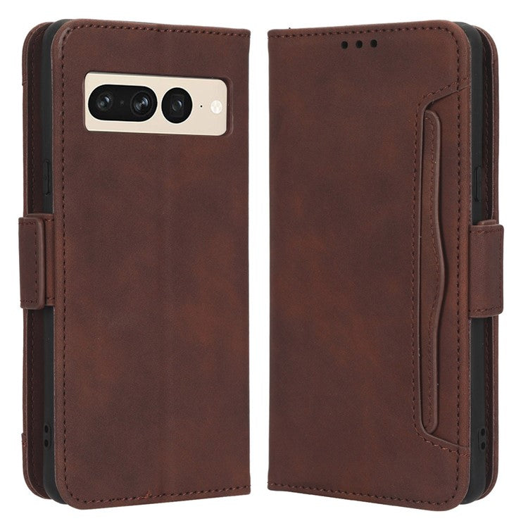 Anti-drop Cell Phone Cover For Google Pixel 7 Pro 5G, Multiple Card Slots PU Leather Wallet Case Dual Magnetic Clasp Phone Shell with Stand - Brown
