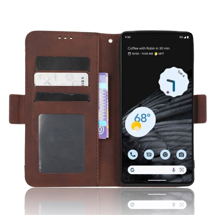 Anti-drop Cell Phone Cover For Google Pixel 7 Pro 5G, Multiple Card Slots PU Leather Wallet Case Dual Magnetic Clasp Phone Shell with Stand - Brown