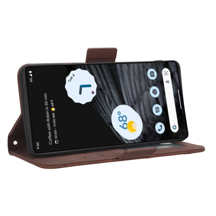 Anti-drop Cell Phone Cover For Google Pixel 7 Pro 5G, Multiple Card Slots PU Leather Wallet Case Dual Magnetic Clasp Phone Shell with Stand - Brown