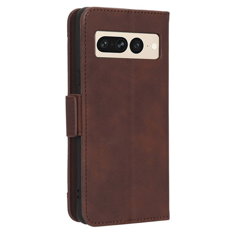 Anti-drop Cell Phone Cover For Google Pixel 7 Pro 5G, Multiple Card Slots PU Leather Wallet Case Dual Magnetic Clasp Phone Shell with Stand - Brown