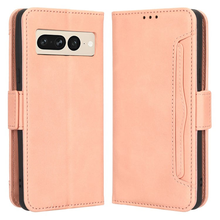 Anti-drop Cell Phone Cover For Google Pixel 7 Pro 5G, Multiple Card Slots PU Leather Wallet Case Dual Magnetic Clasp Phone Shell with Stand - Pink