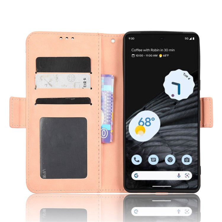 Anti-drop Cell Phone Cover For Google Pixel 7 Pro 5G, Multiple Card Slots PU Leather Wallet Case Dual Magnetic Clasp Phone Shell with Stand - Pink