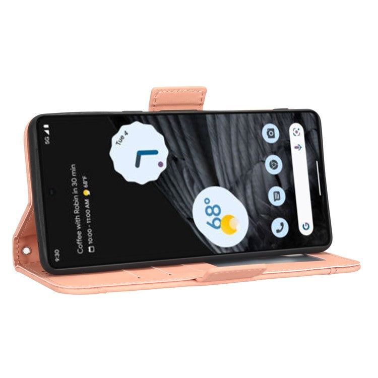 Anti-drop Cell Phone Cover For Google Pixel 7 Pro 5G, Multiple Card Slots PU Leather Wallet Case Dual Magnetic Clasp Phone Shell with Stand - Pink