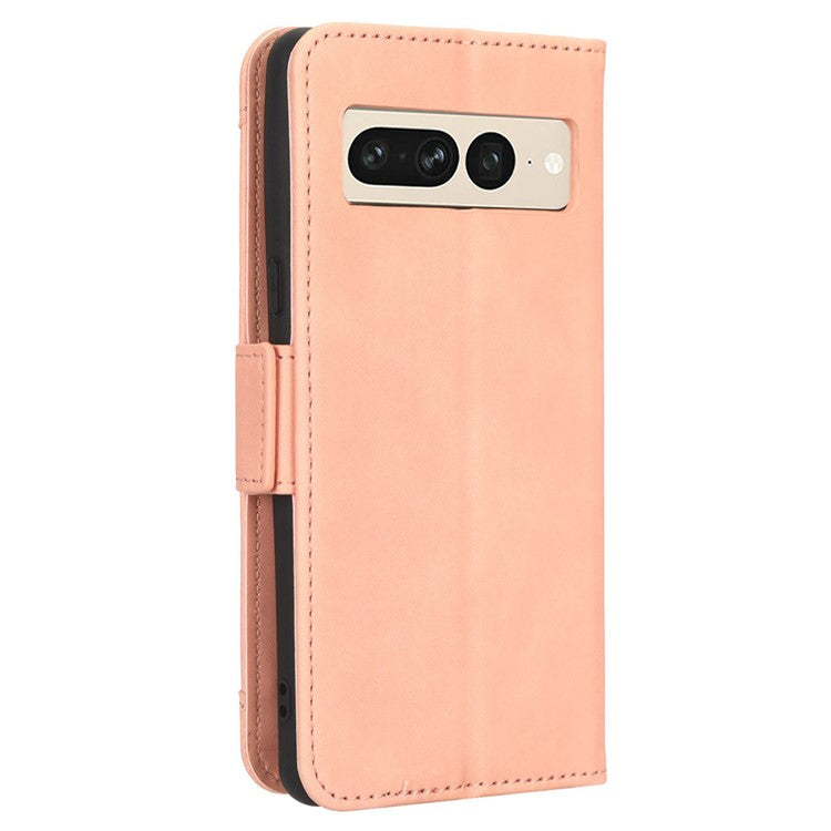 Anti-drop Cell Phone Cover For Google Pixel 7 Pro 5G, Multiple Card Slots PU Leather Wallet Case Dual Magnetic Clasp Phone Shell with Stand - Pink