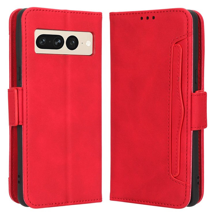 Anti-drop Cell Phone Cover For Google Pixel 7 Pro 5G, Multiple Card Slots PU Leather Wallet Case Dual Magnetic Clasp Phone Shell with Stand - Red