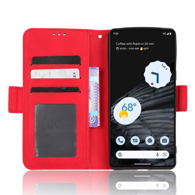 Anti-drop Cell Phone Cover For Google Pixel 7 Pro 5G, Multiple Card Slots PU Leather Wallet Case Dual Magnetic Clasp Phone Shell with Stand - Red