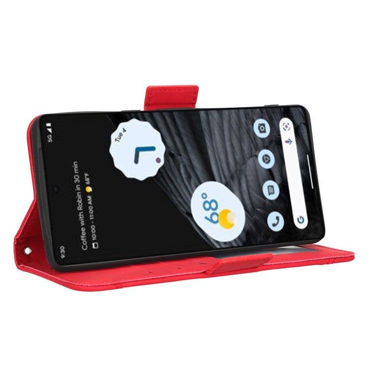 Anti-drop Cell Phone Cover For Google Pixel 7 Pro 5G, Multiple Card Slots PU Leather Wallet Case Dual Magnetic Clasp Phone Shell with Stand - Red