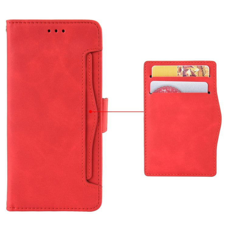 Anti-drop Cell Phone Cover For Google Pixel 7 Pro 5G, Multiple Card Slots PU Leather Wallet Case Dual Magnetic Clasp Phone Shell with Stand - Red