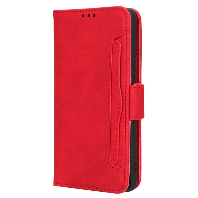 Anti-drop Cell Phone Cover For Google Pixel 7 Pro 5G, Multiple Card Slots PU Leather Wallet Case Dual Magnetic Clasp Phone Shell with Stand - Red