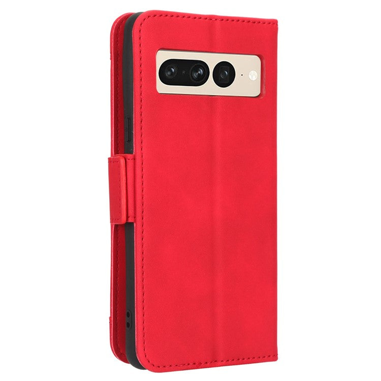Anti-drop Cell Phone Cover For Google Pixel 7 Pro 5G, Multiple Card Slots PU Leather Wallet Case Dual Magnetic Clasp Phone Shell with Stand - Red