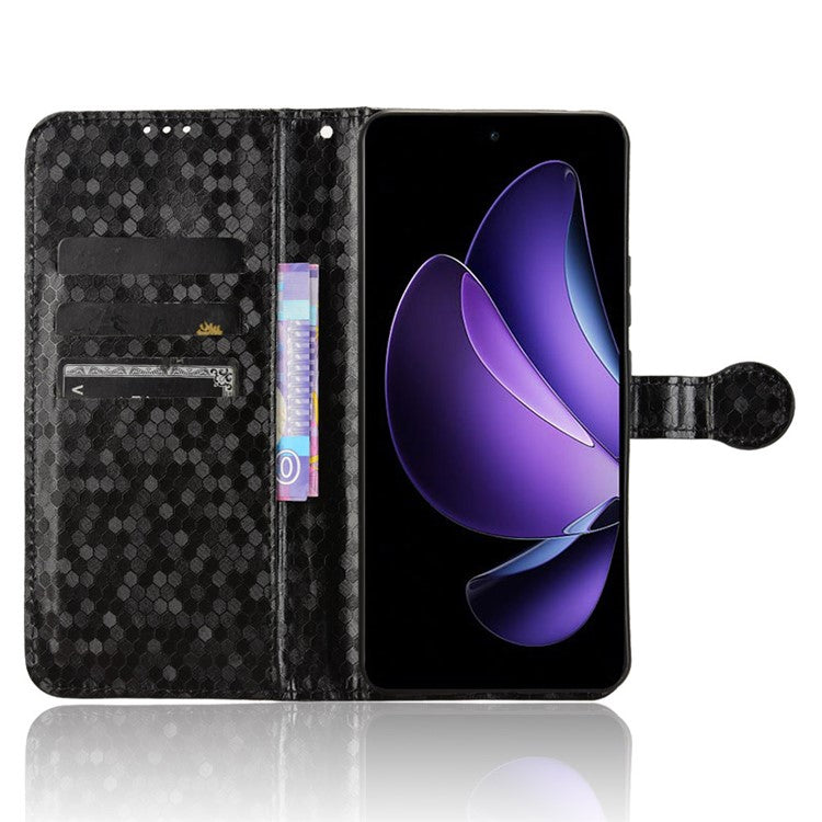 For Oppo Reno13 F 5G Wallet Case Dot Pattern Imprint PU Leather Phone Cover - Black