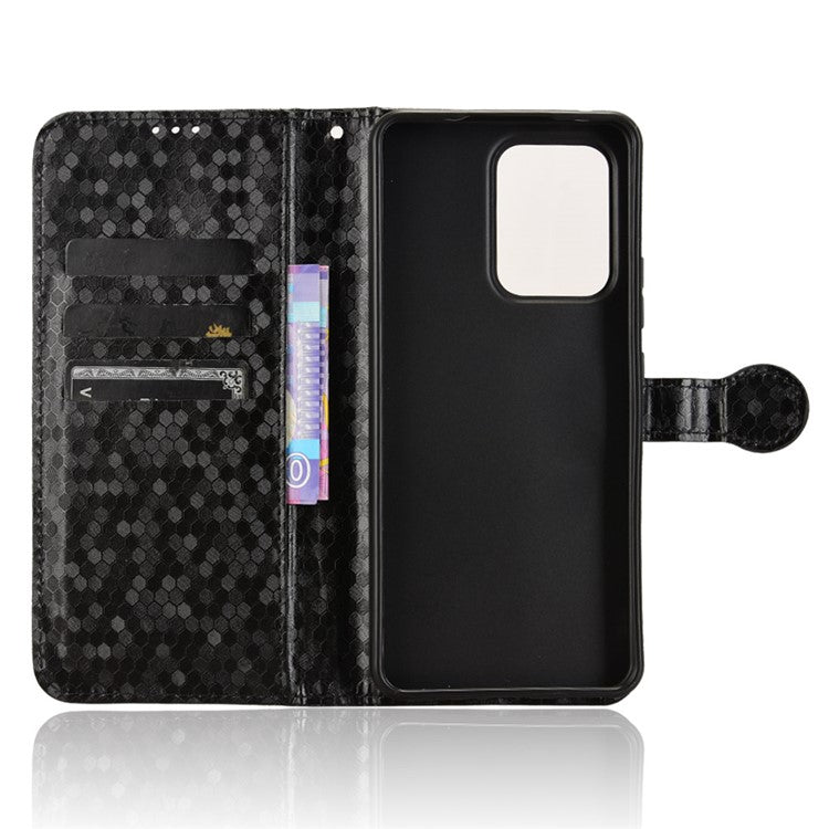 For Oppo Reno13 F 5G Wallet Case Dot Pattern Imprint PU Leather Phone Cover - Black