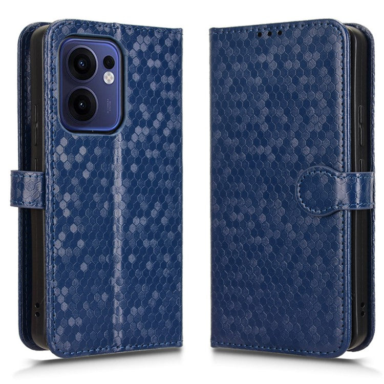 For Oppo Reno13 F 5G Wallet Case Dot Pattern Imprint PU Leather Phone Cover - Dark Blue
