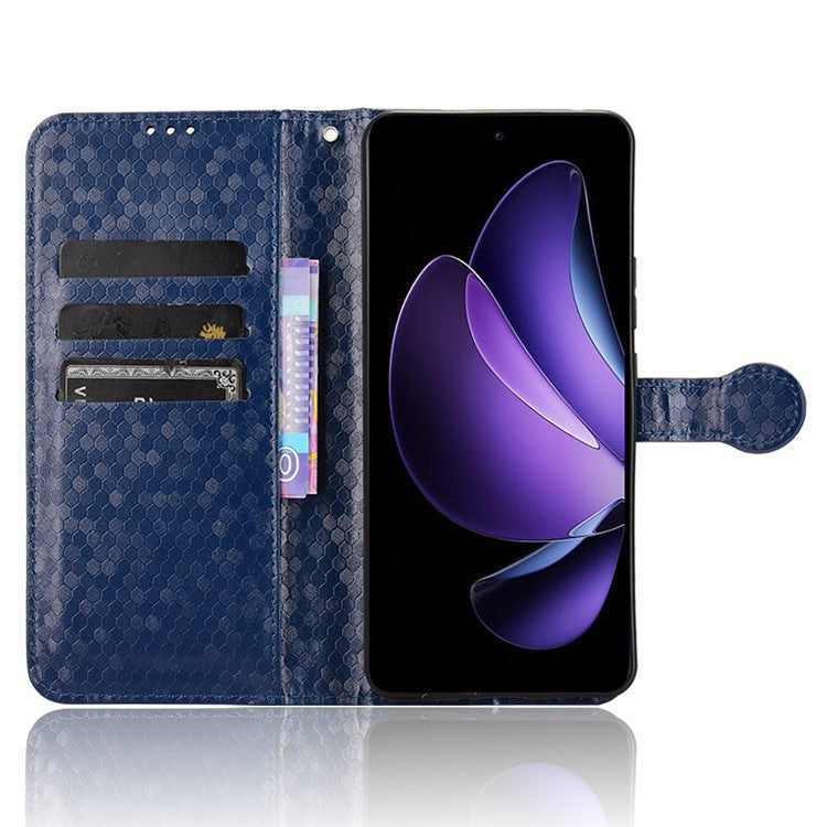 For Oppo Reno13 F 5G Wallet Case Dot Pattern Imprint PU Leather Phone Cover - Dark Blue