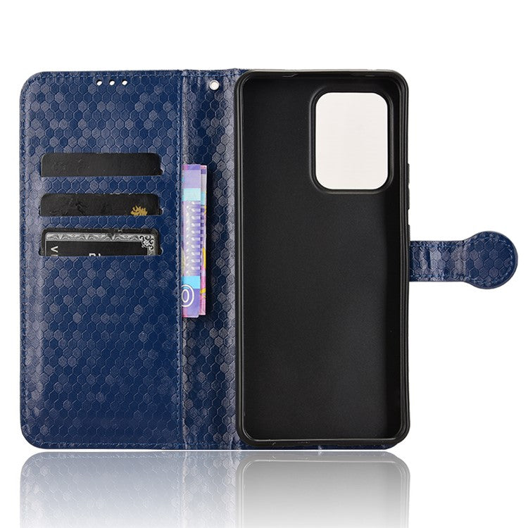For Oppo Reno13 F 5G Wallet Case Dot Pattern Imprint PU Leather Phone Cover - Dark Blue