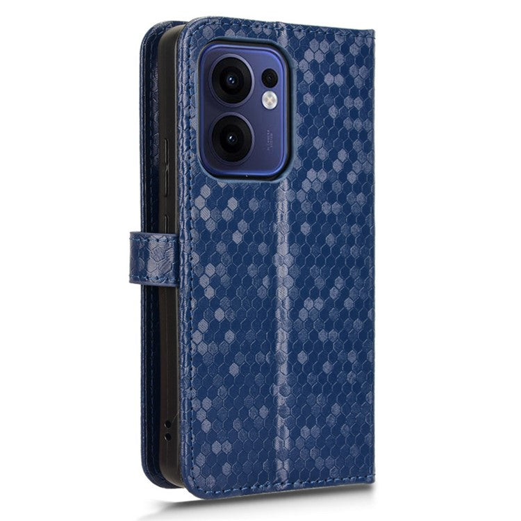 For Oppo Reno13 F 5G Wallet Case Dot Pattern Imprint PU Leather Phone Cover - Dark Blue