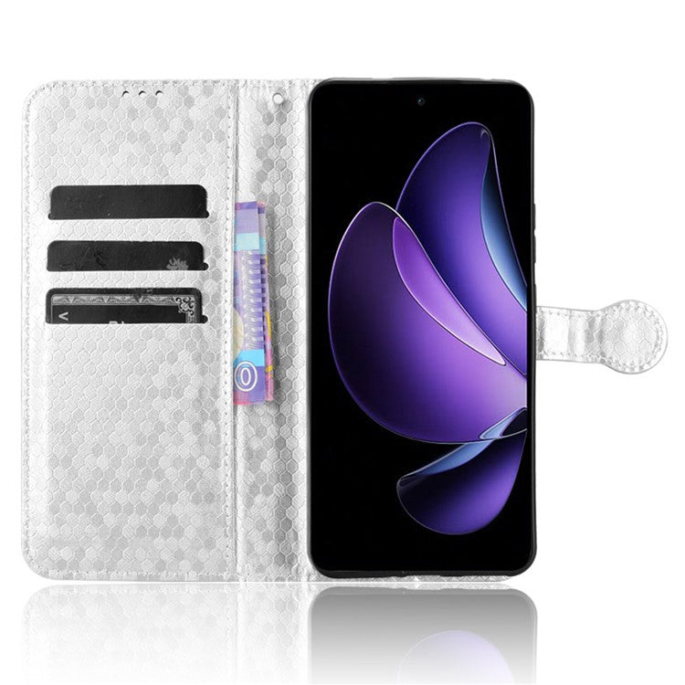 For Oppo Reno13 F 5G Wallet Case Dot Pattern Imprint PU Leather Phone Cover - Silver