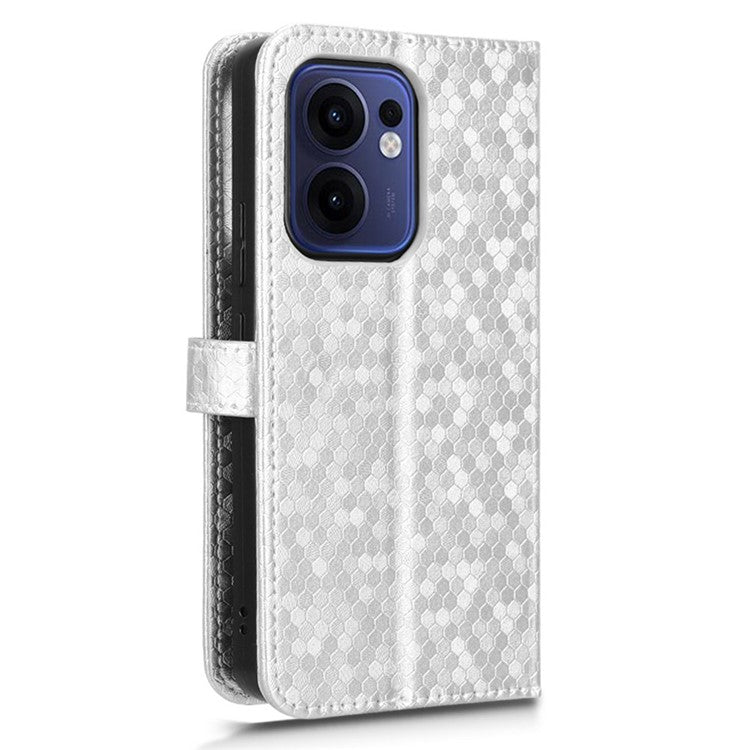 For Oppo Reno13 F 5G Wallet Case Dot Pattern Imprint PU Leather Phone Cover - Silver