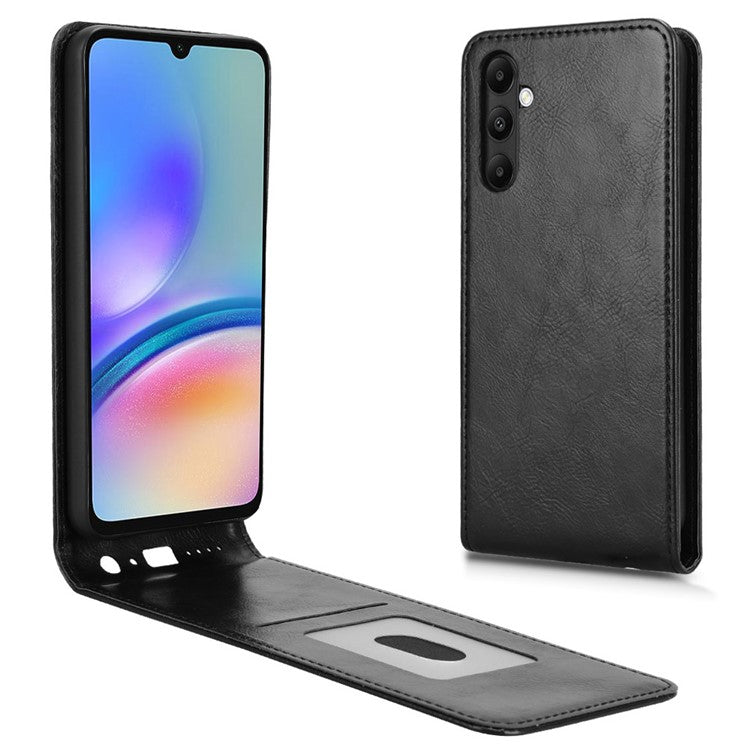 For Samsung Galaxy M14 4G / A05s 4G Case with Card Slot Magnetic Vertical Flip Leather Phone Cover - Black
