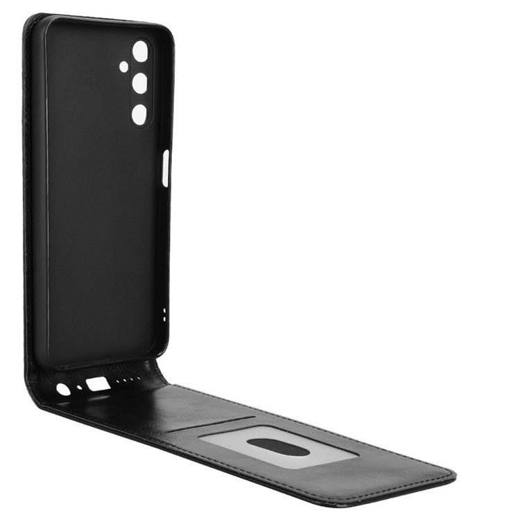 For Samsung Galaxy M14 4G / A05s 4G Case with Card Slot Magnetic Vertical Flip Leather Phone Cover - Black