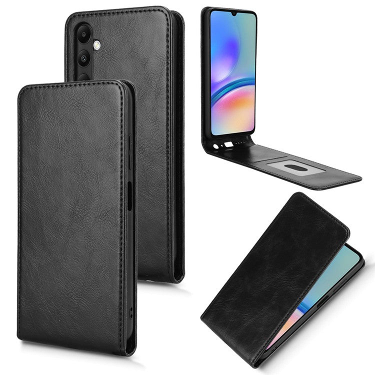 For Samsung Galaxy M14 4G / A05s 4G Case with Card Slot Magnetic Vertical Flip Leather Phone Cover - Black