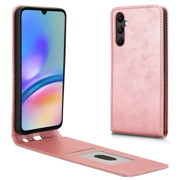 For Samsung Galaxy M14 4G / A05s 4G Case with Card Slot Magnetic Vertical Flip Leather Phone Cover - Rose Gold