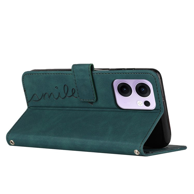 For Oppo Reno13 F 5G Case Viewing Stand PU Leather Phone Cover Imprinted Heart Pattern - Green
