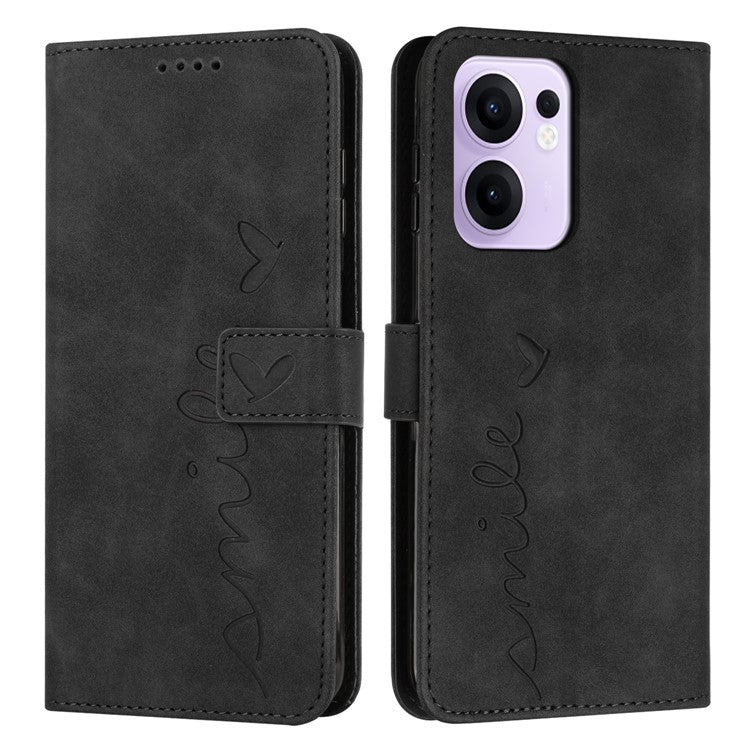 For Oppo Reno13 F 5G Case Viewing Stand PU Leather Phone Cover Imprinted Heart Pattern - Black