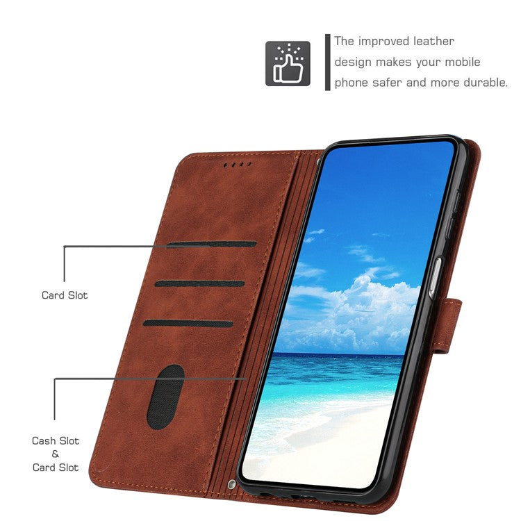 For Oppo Reno13 F 5G Case Viewing Stand PU Leather Phone Cover Imprinted Heart Pattern - Brown