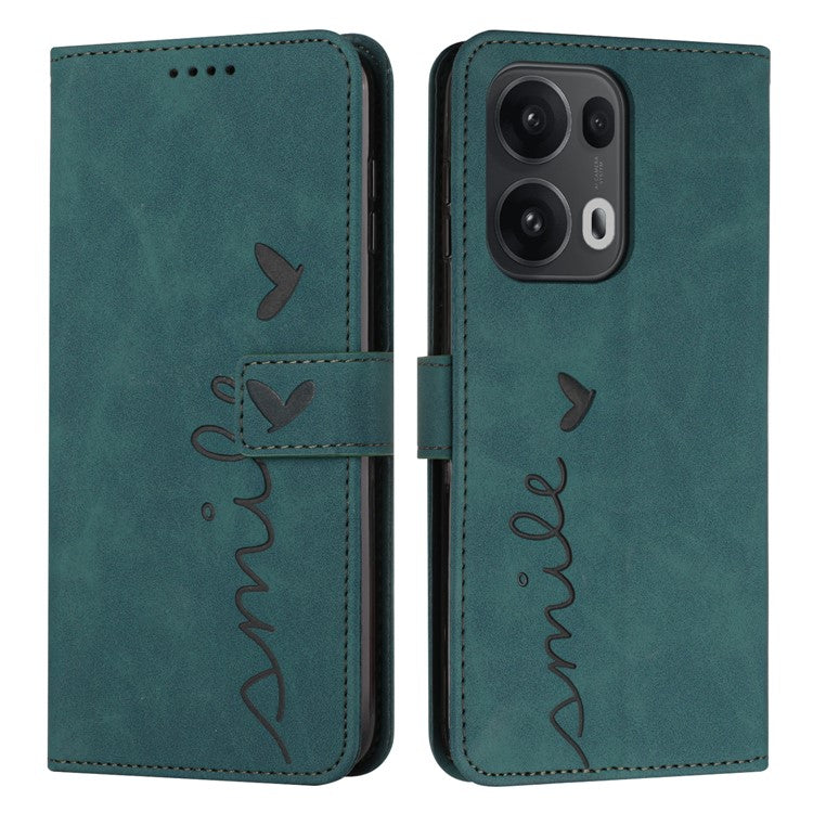 For Oppo Reno13 Pro 5G Case Viewing Stand PU Leather Phone Cover Imprinted Heart Pattern - Green