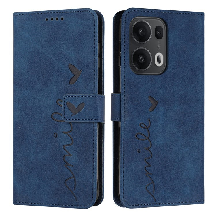 For Oppo Reno13 Pro 5G Case Viewing Stand PU Leather Phone Cover Imprinted Heart Pattern - Sapphire