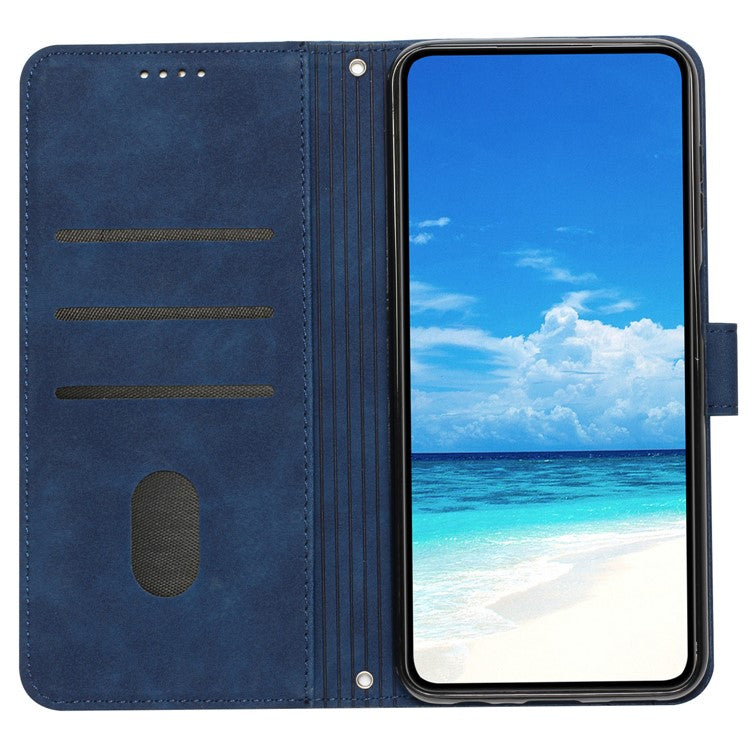 For Oppo Reno13 Pro 5G Case Viewing Stand PU Leather Phone Cover Imprinted Heart Pattern - Sapphire